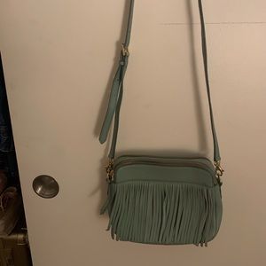 Fringe aqua blue fossil cross body